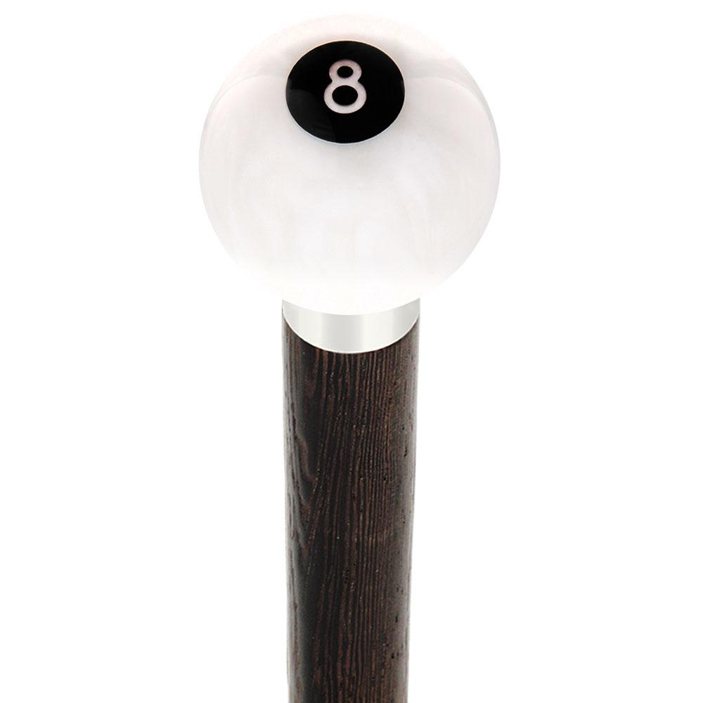 8 Ball White Pearl Round Knob Cane w/ Custom Wood Shaft & Collar Cheap Countdown Package