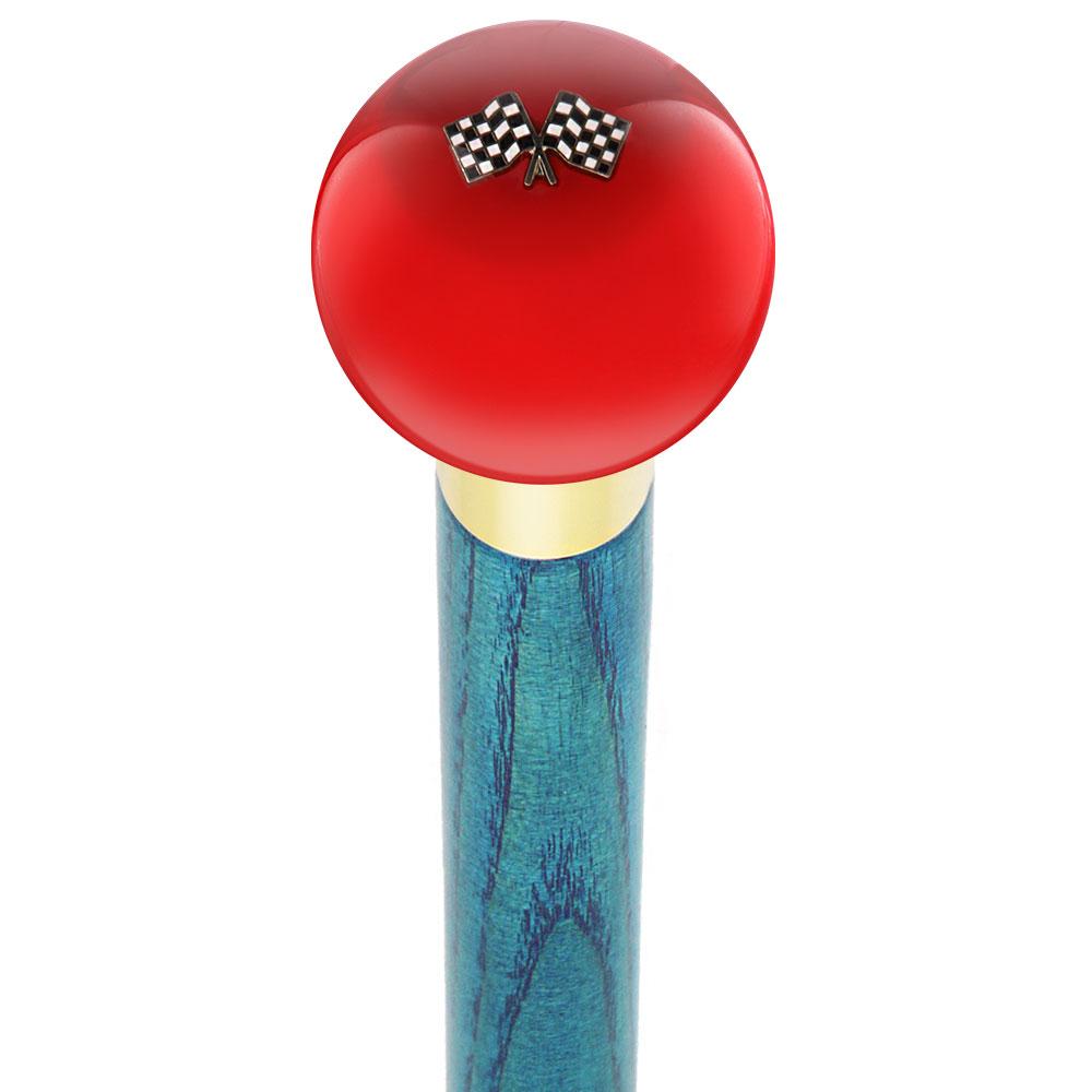 Checkered Racing Flags Red Round Knob Cane w/ Custom Color Ash Shaft & Collar Clearance Wholesale Pice