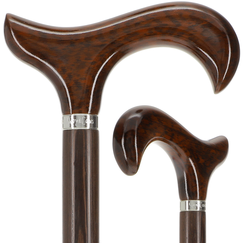 Scratch and Dent Derby Walking Cane w/ Genuine Snakewood Handle & Wenge Shaft w/ Silver Collar V1271 Best Pices Cheap Pice