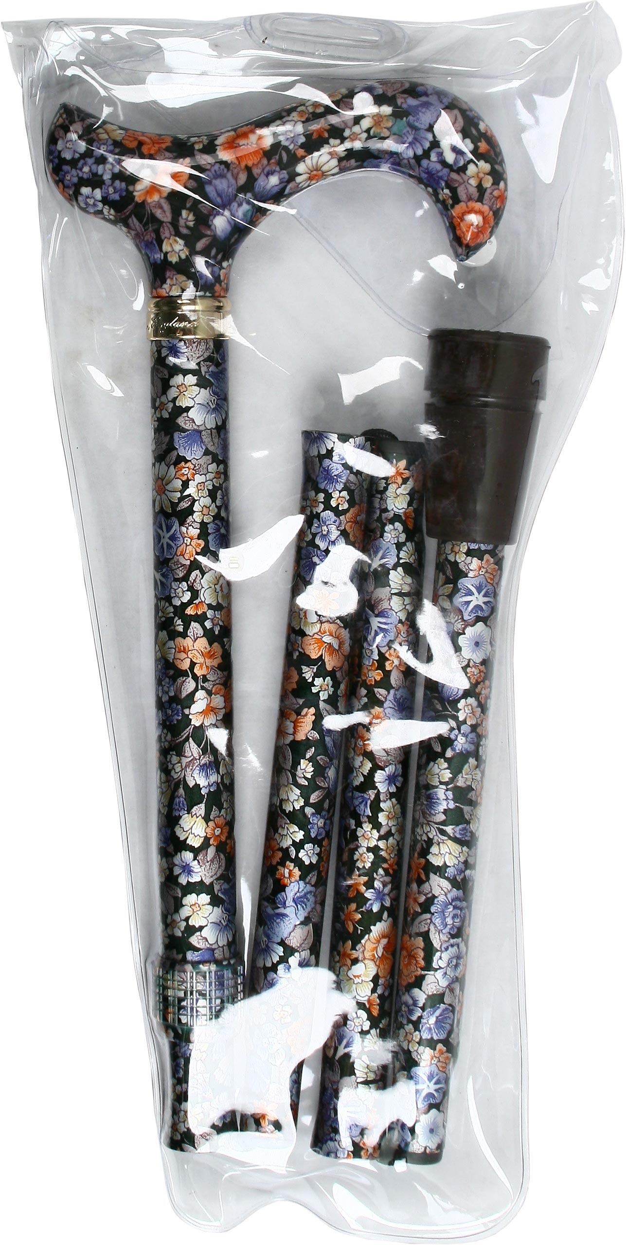 Scratch and Dent Flowers Forever Folding Adjustable Derby Walking Cane With Aluminum Shaft and Brass Collar V1269 Buy Cheap Hot Sale