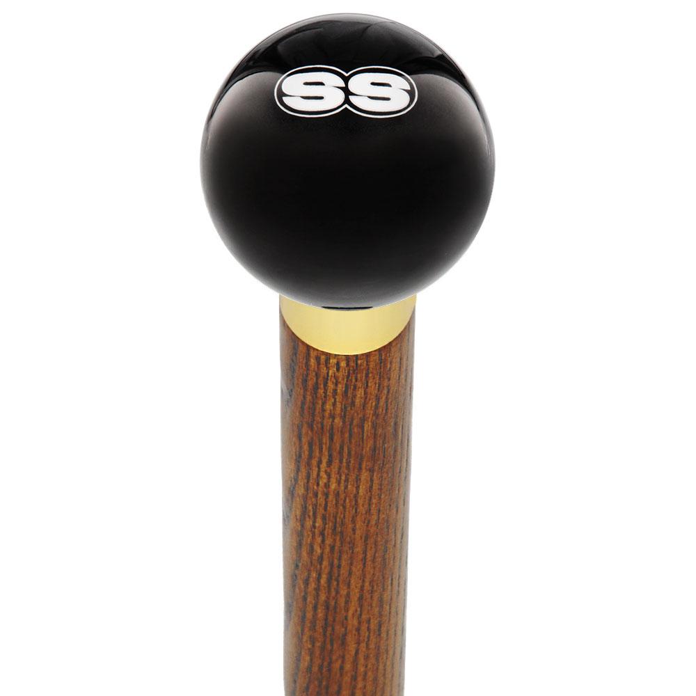 SS Car Emblem Black Round Knob Cane w/ Custom Wood Shaft & Collar Great Deals Cheap Pice