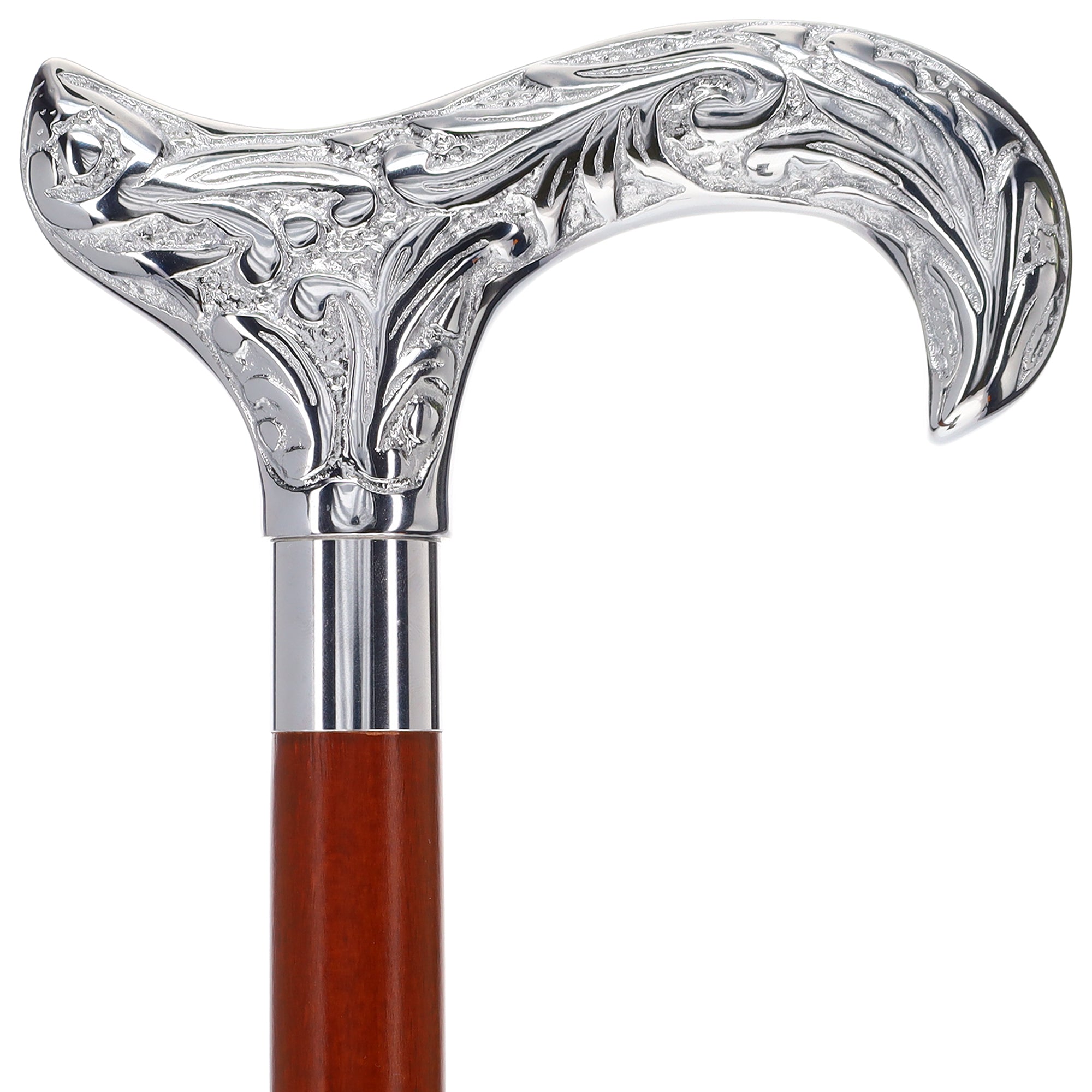 Scratch and Dent Chrome Plated Derby Handle Walking Cane w/ Black Beechwood Shaft and Aluminum Silver Collar V2156 Shop For Online