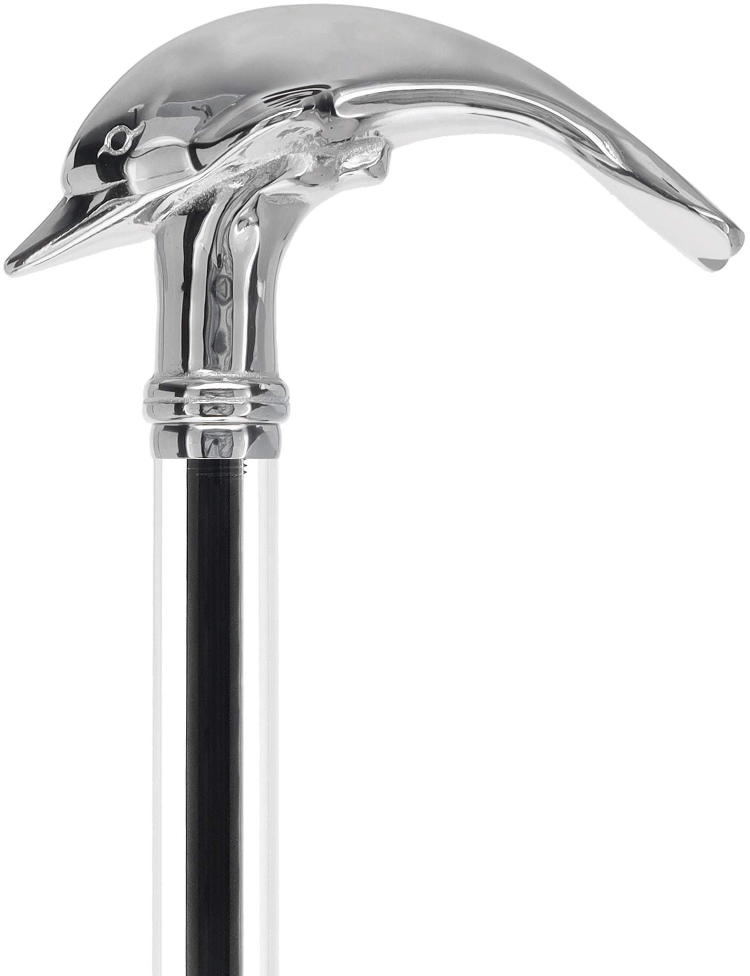 Crystal Elegance Chrome Dolphin Cane with Invisible Acrylic Shaft Options Popular Online