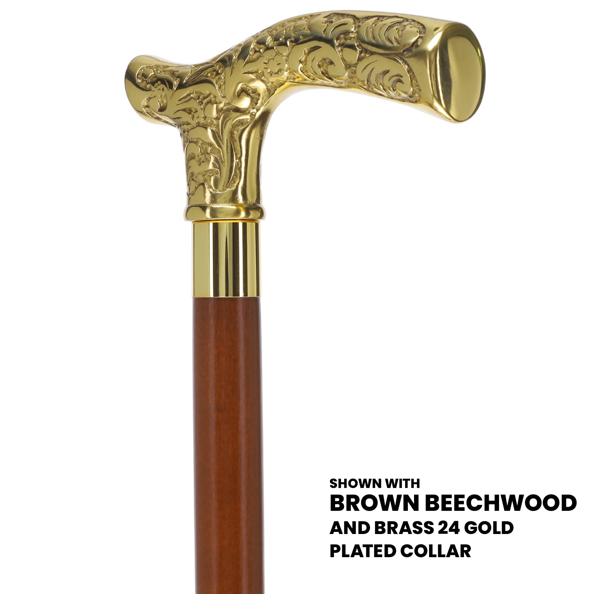 Scratch and Dent Brass Fritz Handle Walking Cane w/ Ash Shaft and Aluminum Gold Collar V2256 Cheap Sale Best Wholesale