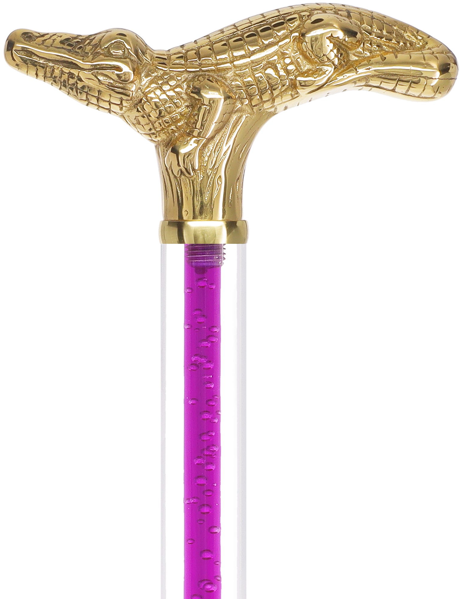 Color Crystal Elegance Brass Alligator Cane with Invisible Acrylic Shaft Options Release Dates