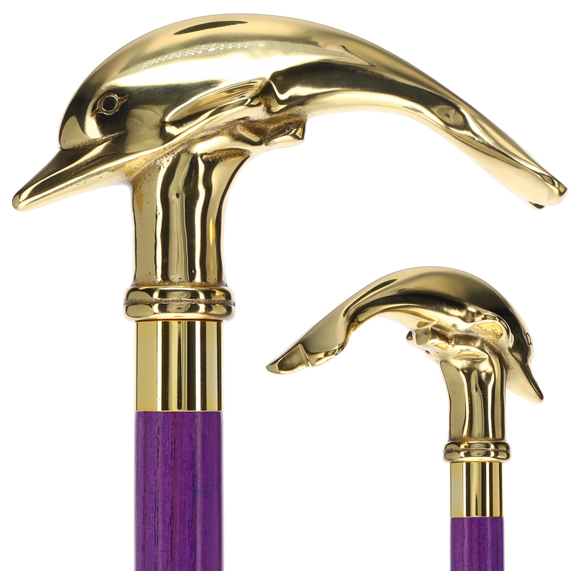 Premium Brass Dolphin Handle Cane: Stained Custom Color Shaft Where To Buy Cheap Real