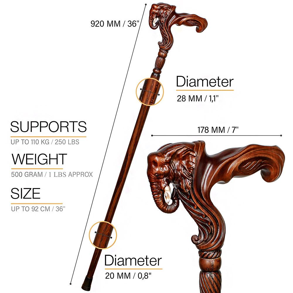 Elephant: Artisan Intricate Handcarved Wood Cane (Right Hand) Outlet Store Locations