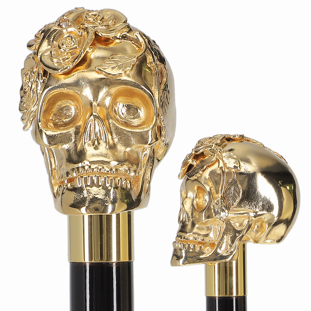 Italian Luxury: Skull with Roses Cane, 24K Gold Plated Top Quality Online