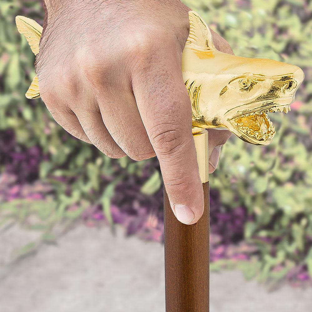 Great White Shark Handle Cane made w/ 18k Gold w/ Custom Shaft & Collar Buy Cheap Order