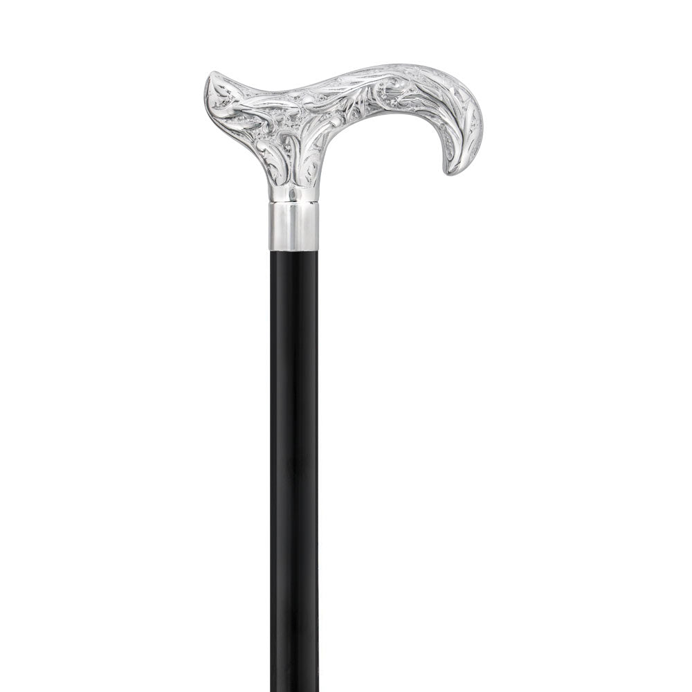 Scratch and Dent Chrome Derby Handle Walking Cane w/ Black Laser Etched Shaft V3231 Outlet Online