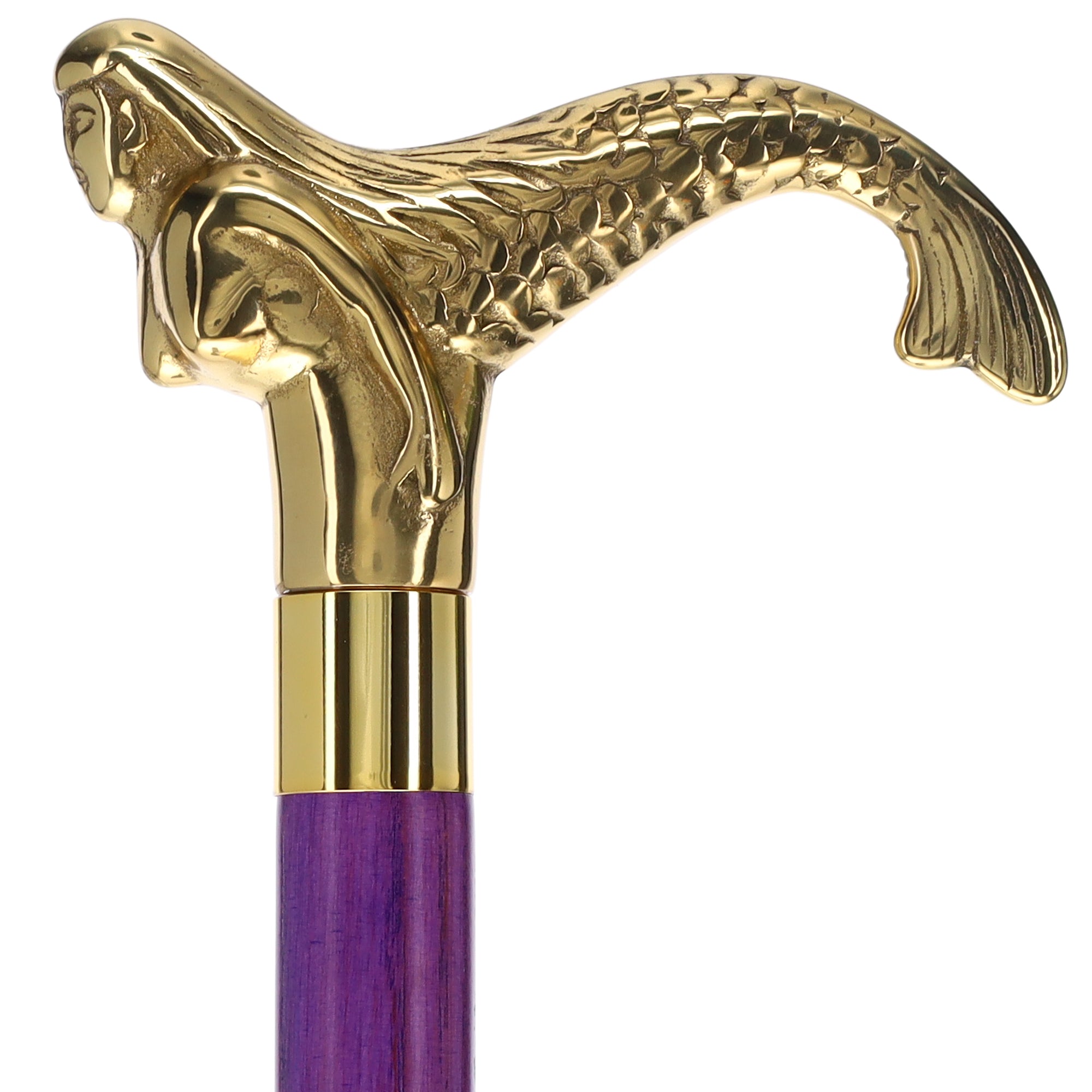 Brass Mermaid Handle Walking Cane w/ Custom Color Stained Ash Shaft & Collar Cheap Free Shipping