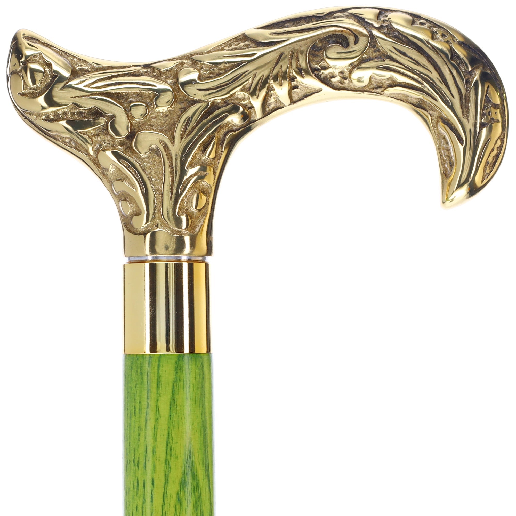 Scratch and Dent Brass Derby Handle Walking Cane w/ Blue Stained Ash Shaft & Aluminum Gold Collar V3169 Clearance Fast Delivery