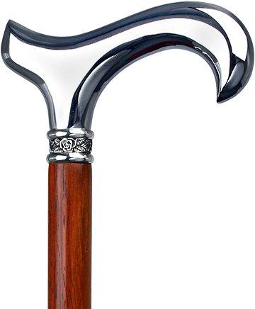 Scratch and Dent Chrome Plated Derby Walking Cane With Padauk Shaft and Rose Pewter Collar V1260 Perfect Cheap Online