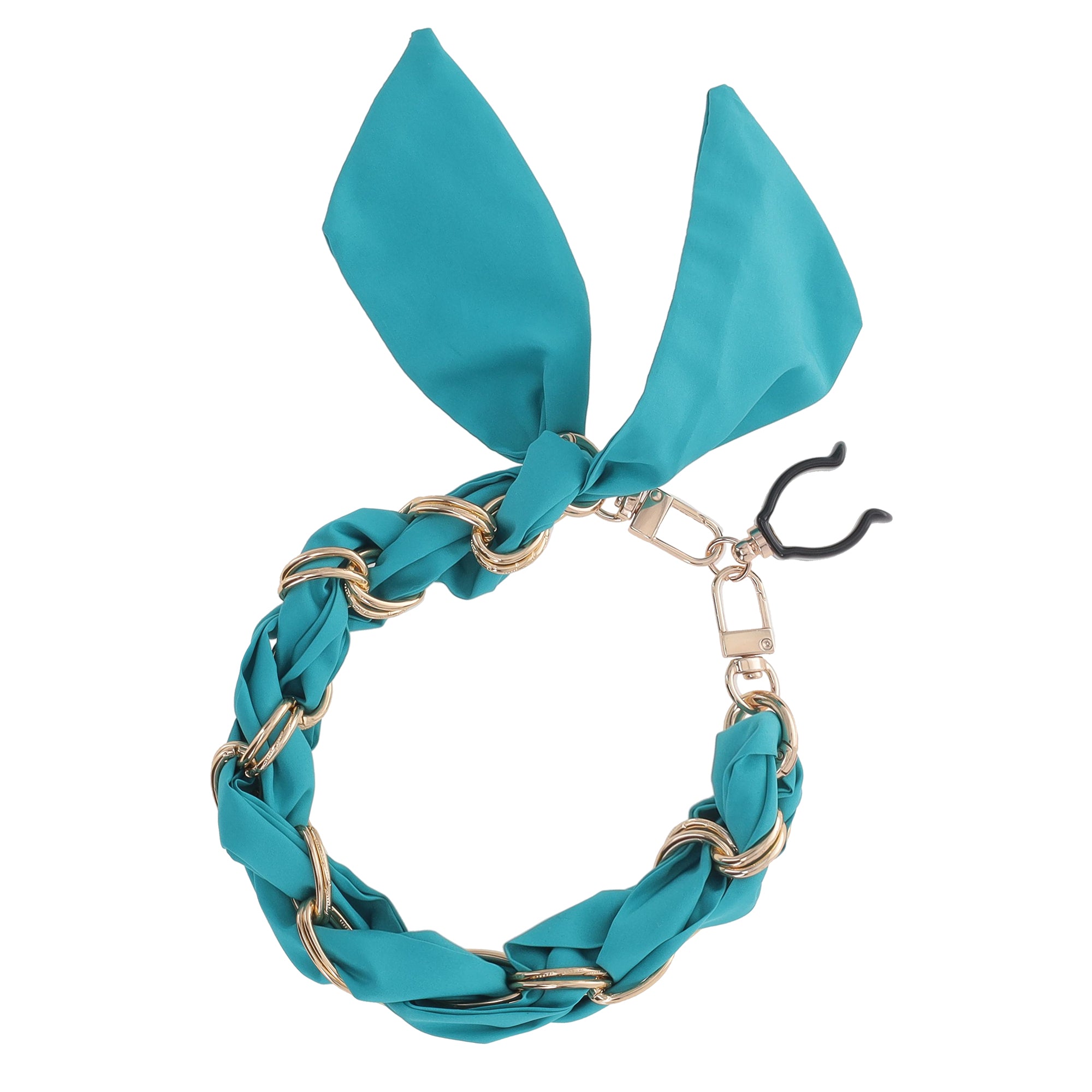 FashionStix Luxury Turquoise Silk Satin scarf with Chain Wrist Strap with Clip Holder Official