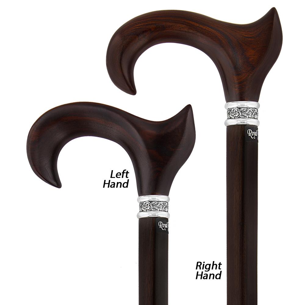 Scratch and Dent Cocobolo Ergonomic Handle Walking Cane With Ebony Shaft and Pewter Rose Collar V1222 Clearance Buy