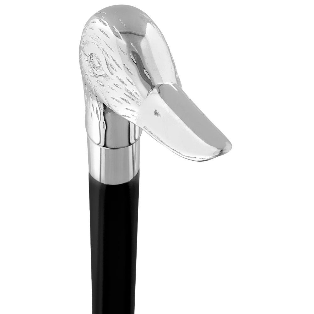 Scratch and Dent Chrome Plated Duck Handle Walking Cane w/ Black Beechwood Shaft and Aluminum Silver Collar V2368 Outlet Footlocker Finishline