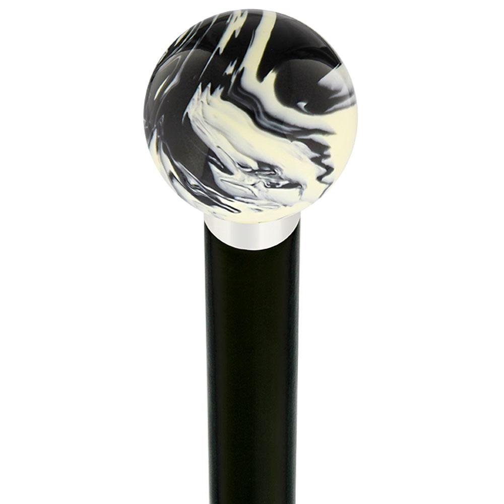 Black & White Cream Swirl Round Knob Cane w/ Custom Wood Shaft & Collar Largest Supplier Cheap Pice