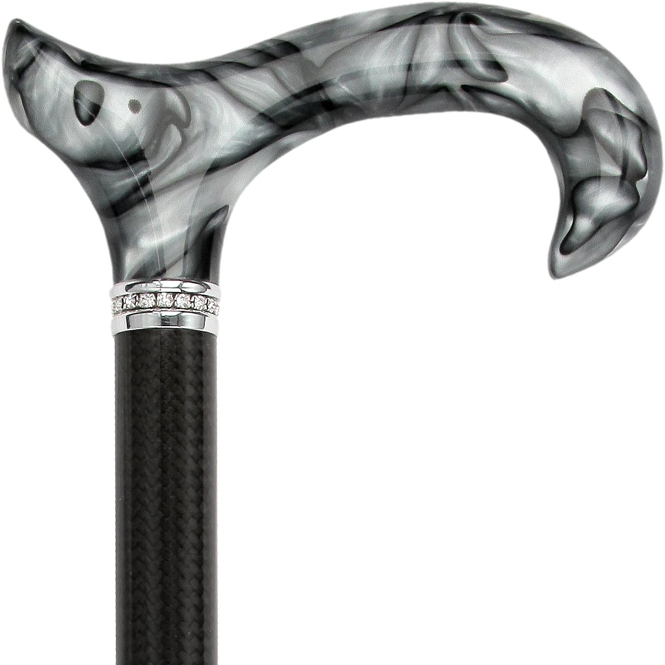 Scratch and Dent Black w/ Gray Marble Pearlz Handle Cane with Carbon Fiber Shaft V2043 For Cheap