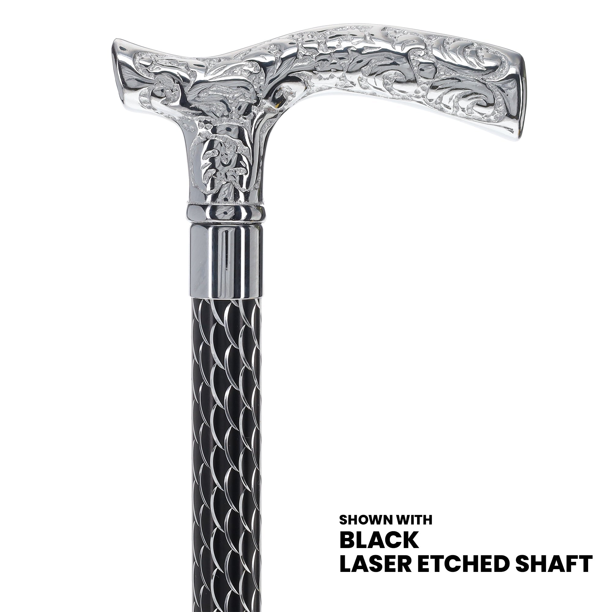 Scratch and Dent Chrome Fritz Handle Walking Cane w/ Black Adjustable Laser Etched Shaft V2301 Cheap Sale Websites