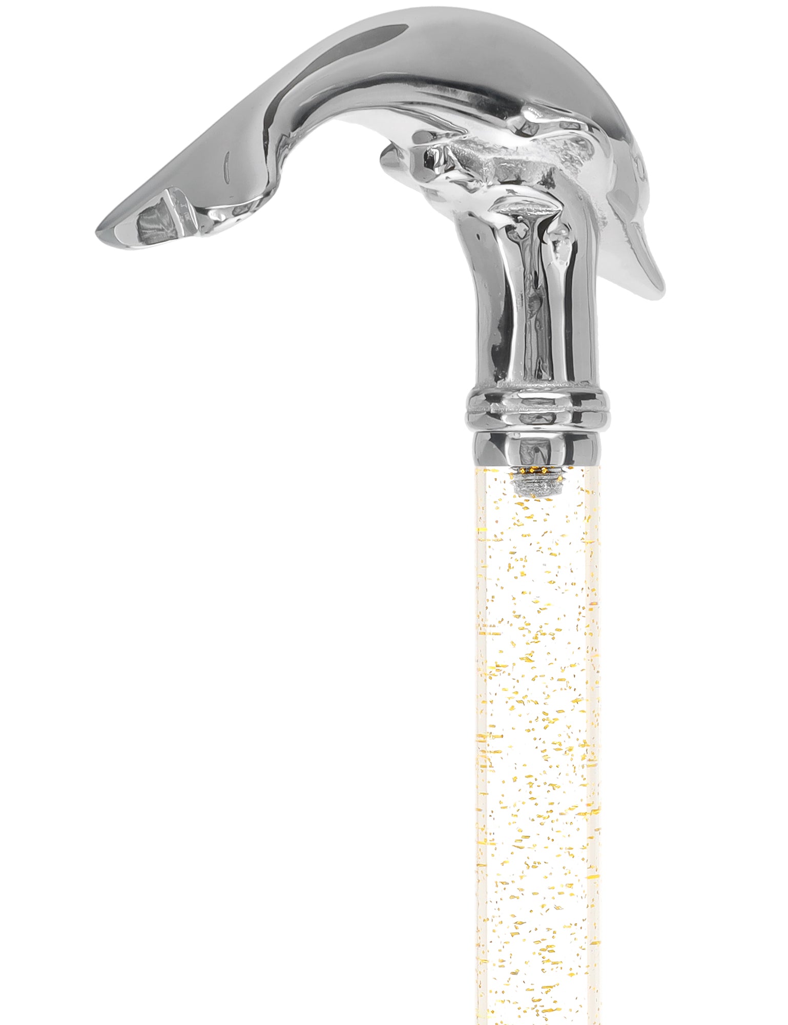 Crystal Elegance Chrome Dolphin Cane with Invisible Acrylic Shaft Options Popular Online