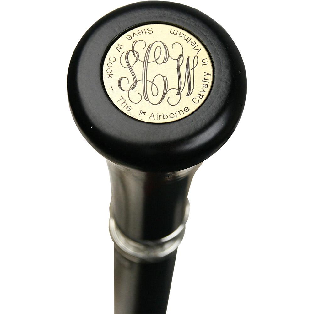 Personalized Engraved Knob Stick: Black Beechwood Shaft For Cheap Pice