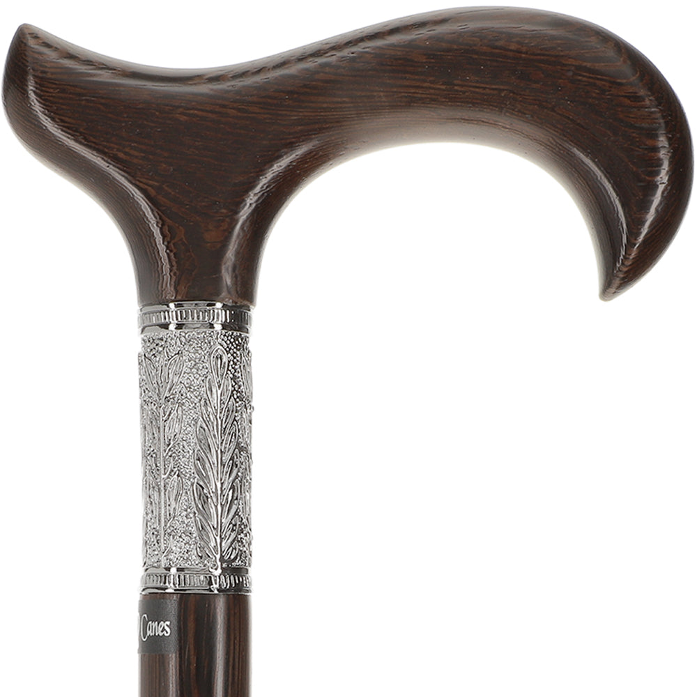 Scratch and Dent Hand-Made Wenge Derby Walking Cane w/ Pewter Leaf Silver Collar V2216 Buy Cheap Brand New Unisex