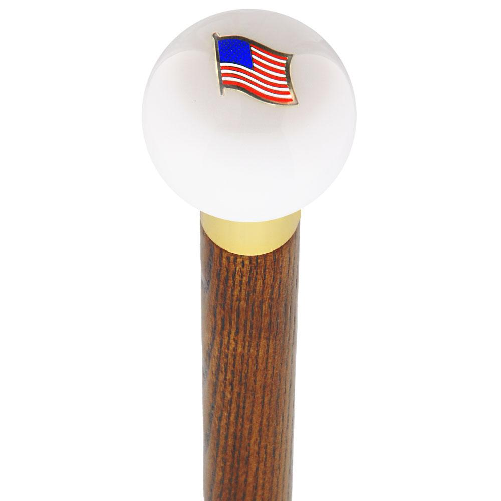 USA Flag White Round Knob Cane w/ Custom Wood Shaft & Collar In China Cheap Online