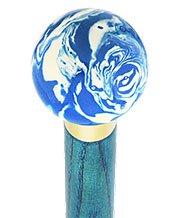 Blue & White Cream Swirl Round Knob Cane w/ Custom Color Ash Shaft & Collar Buy Cheap Very Cheap