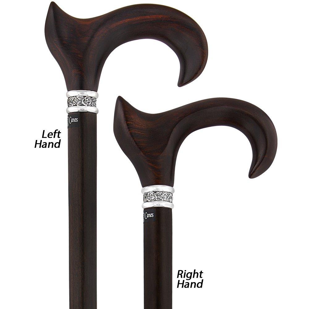 Scratch & Dent  Cocobolo Ergonomic Handle Walking Cane With Ebony Shaft and Pewter Rose Collar V1705 Cheap Sale Lowest Pice