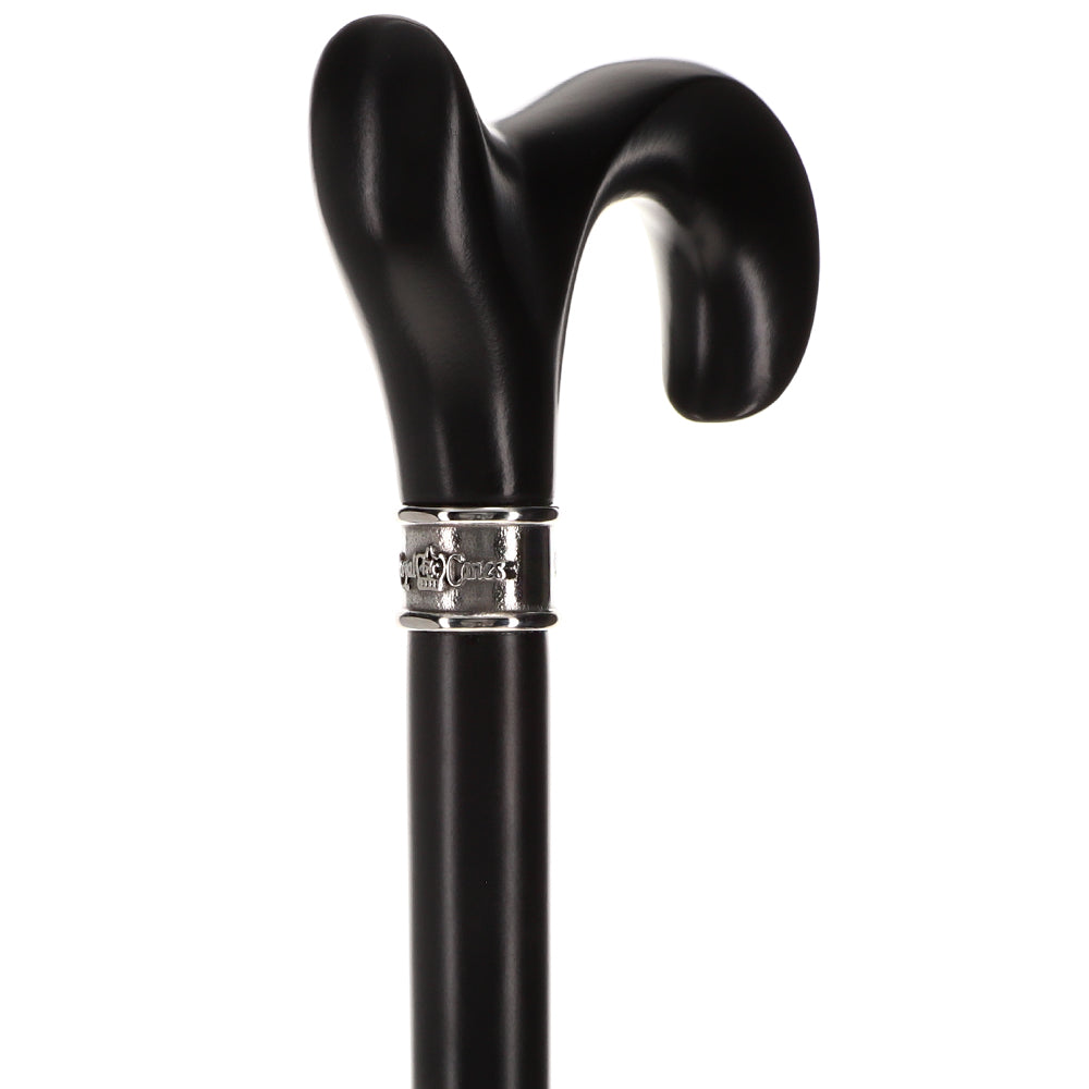 Hand-Specific Black Ergonomic Derby Cane: Silver Collar Quality Free Shipping Low Pice