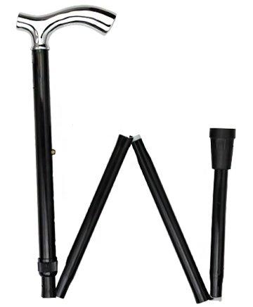 Scratch & Dent Chrome Plated Slim Line Fritz Walking Cane With Folding, Adjustable Black Aluminum Shaft V1806 Clearance Best