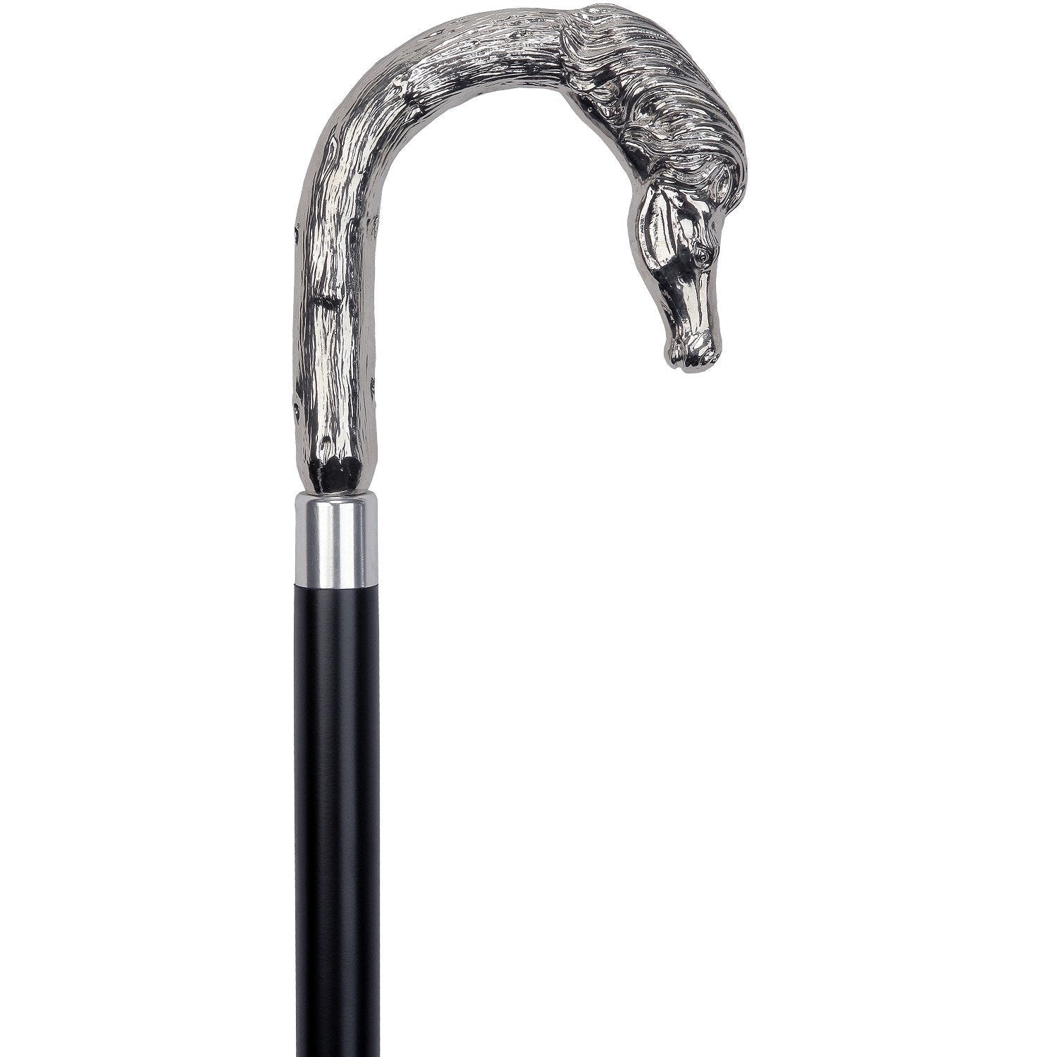 Scratch and Dent Elegant Nickel Plated Horse Tourist Style Walking Cane- Italian Handle w/ Ash shaft and Brass Silver Collar V2318 Discount Cost