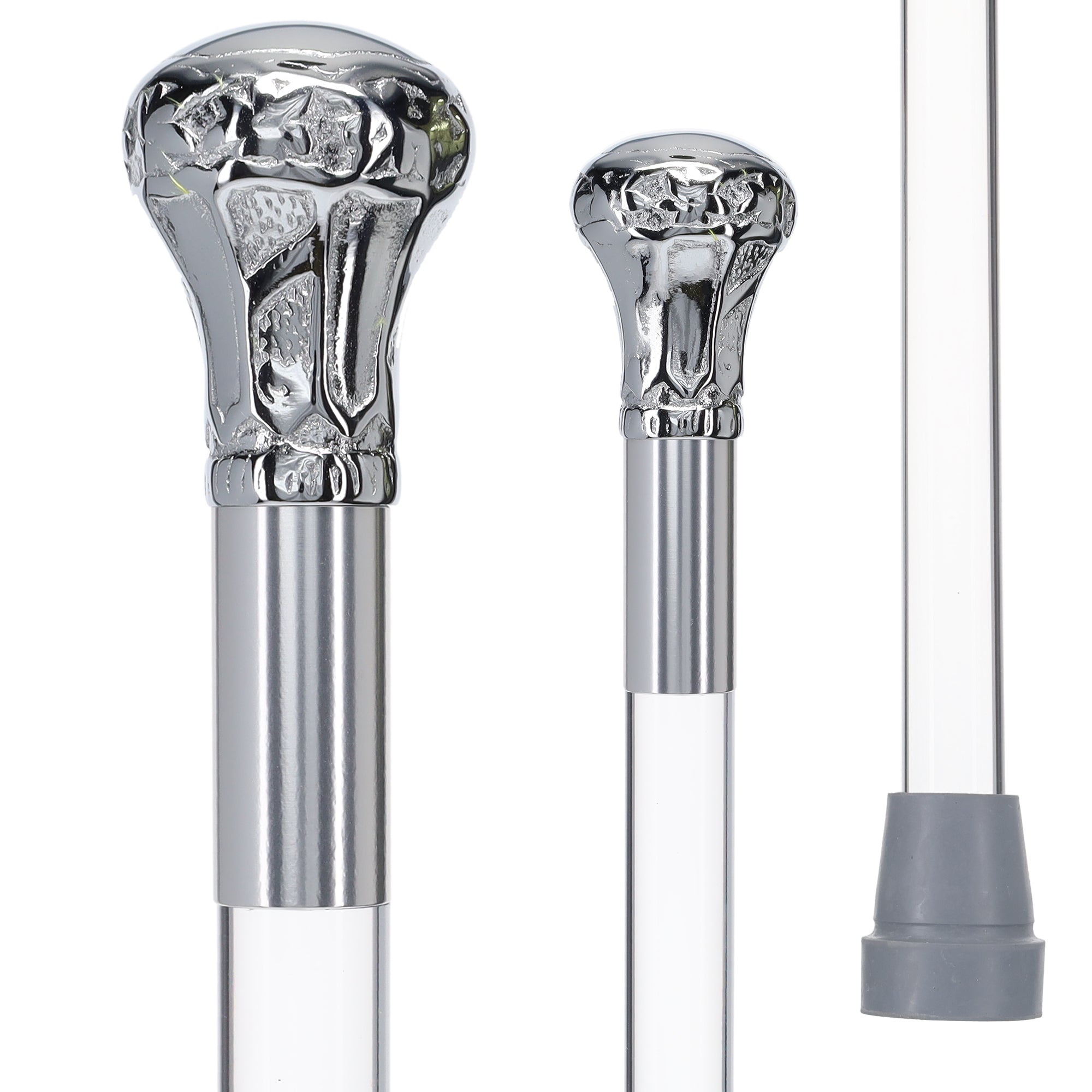 Scratch and Dent Chrome Plated Knob Handle Walking Cane w/ Lucite Shaft & Gold Collar V2103 Clearance Classic