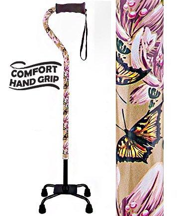 Lily and Butterfly Aluminum Convertible Quad Walking Cane with Comfort Grip - Adjustable Shaft Visit