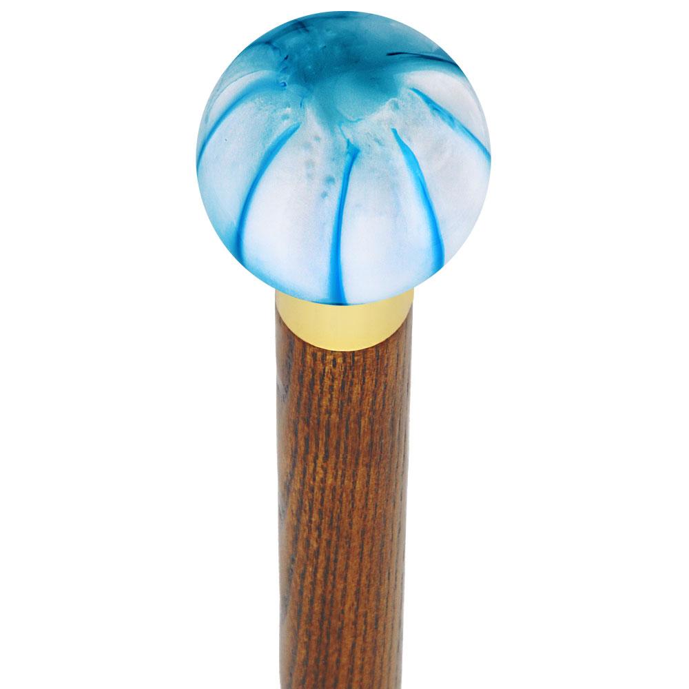 Splash of Blue on Pearl Round Knob Cane w/ Custom Color Ash Shaft & Collar Best Place Cheap Pice