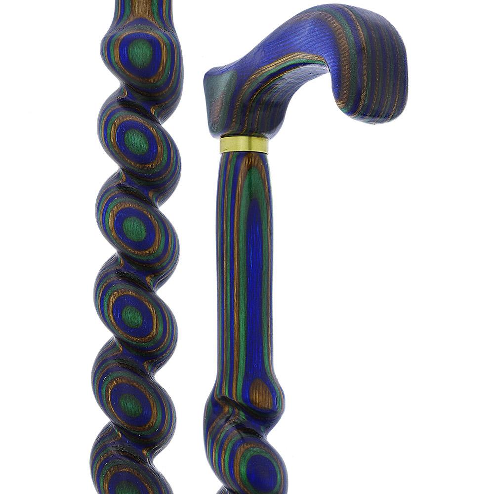 USA-Made Twisted Spiral Cane: Blue Green & Brown Laminate Cheap Get Authentic