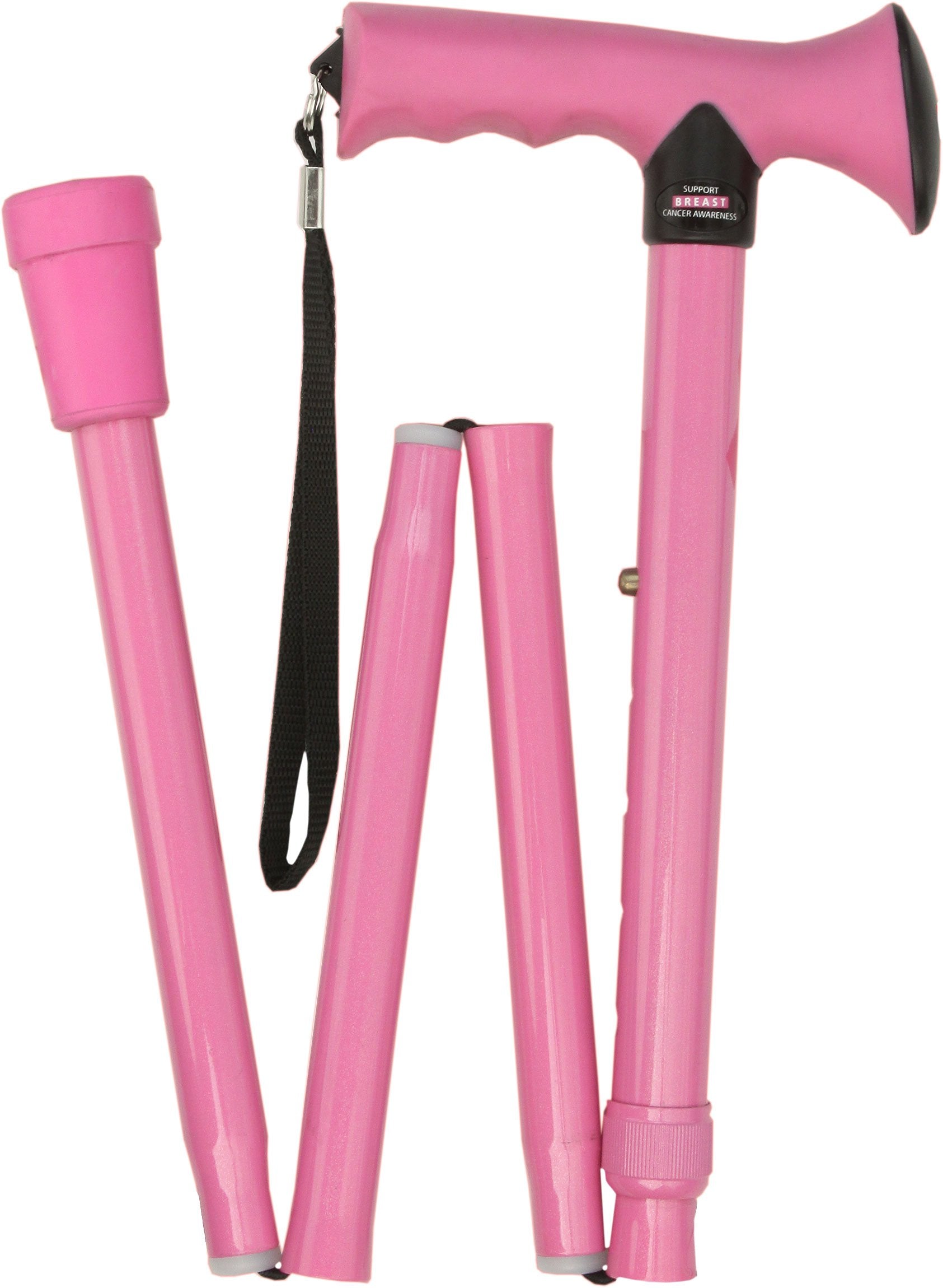 Scratch and Dent Folding Adjustable Pink Comfort Grip Walking Cane with Pink Ribbon V3422 Buy Cheap Low Shipping