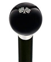 Checkered Racing Flags Black Round Knob Cane w/ Custom Wood Shaft & Collar Sale Online Online