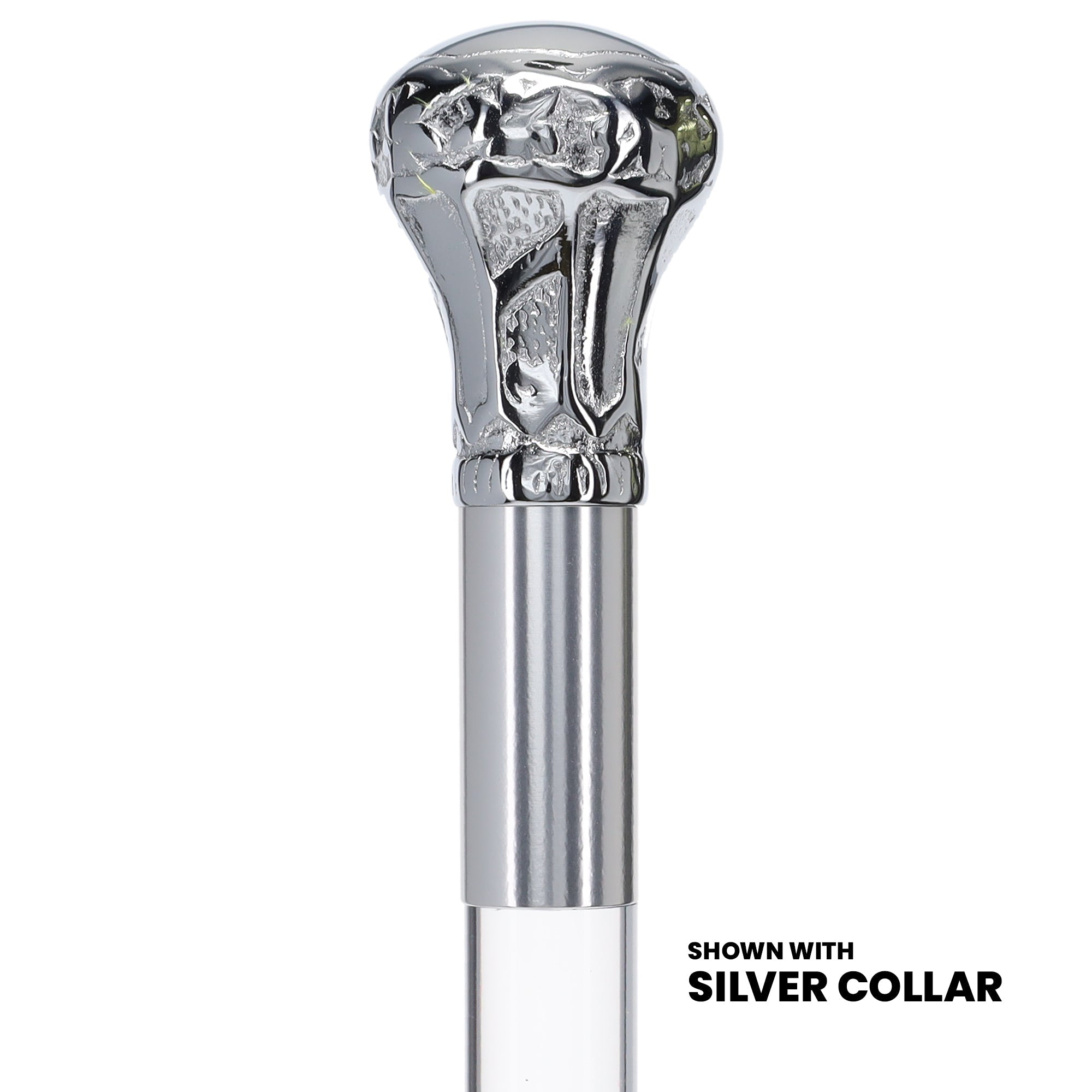 Scratch and Dent Chrome Plated Knob Handle Walking Cane w/ Lucite Shaft & Gold Collar V2103 Clearance Classic