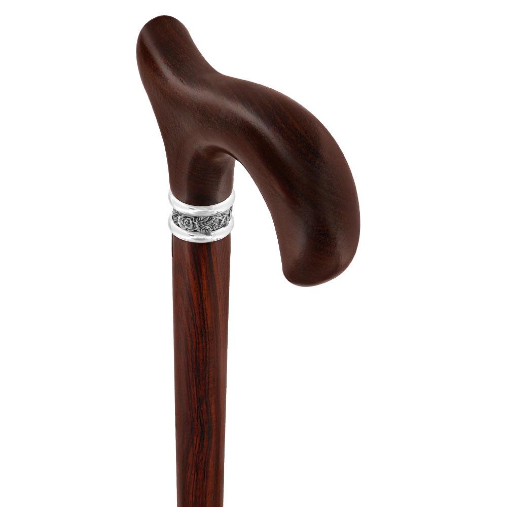 Scratch & Dent Derby Walking Cane With Exotic Cocobolo Wood Shaft and Pewter Rose Collar V1513 Sale 100% Authentic