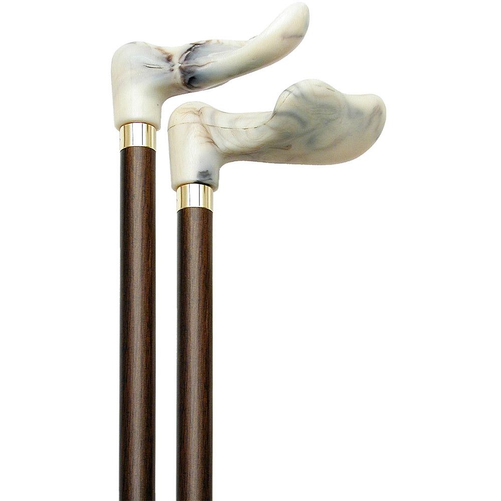 Hand-Specific Comfort Grip Cane: Creme Marble, Brown Beechwood Sale View