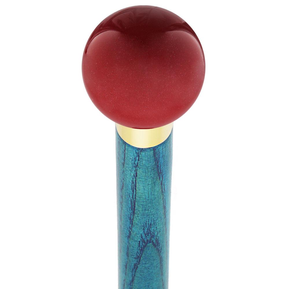 Red Candy Metallic Round Knob Cane w/ Custom Color Ash Shaft & Collar Clearance For Cheap