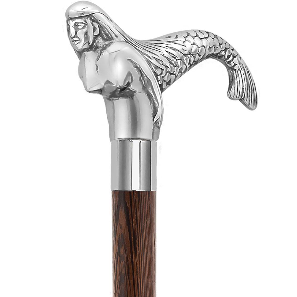 Chrome Plated Mermaid Handle Walking Cane w/ Custom Shaft and Collar Big Discount Online