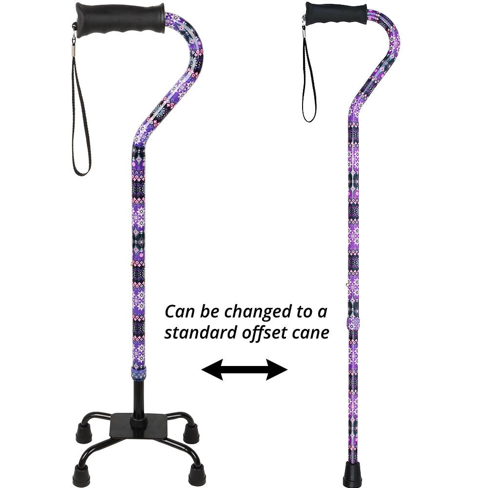 Pretty Purple Aluminum Convertible Quad Base Walking Cane - Adjustable Shaft Fashion Style Online