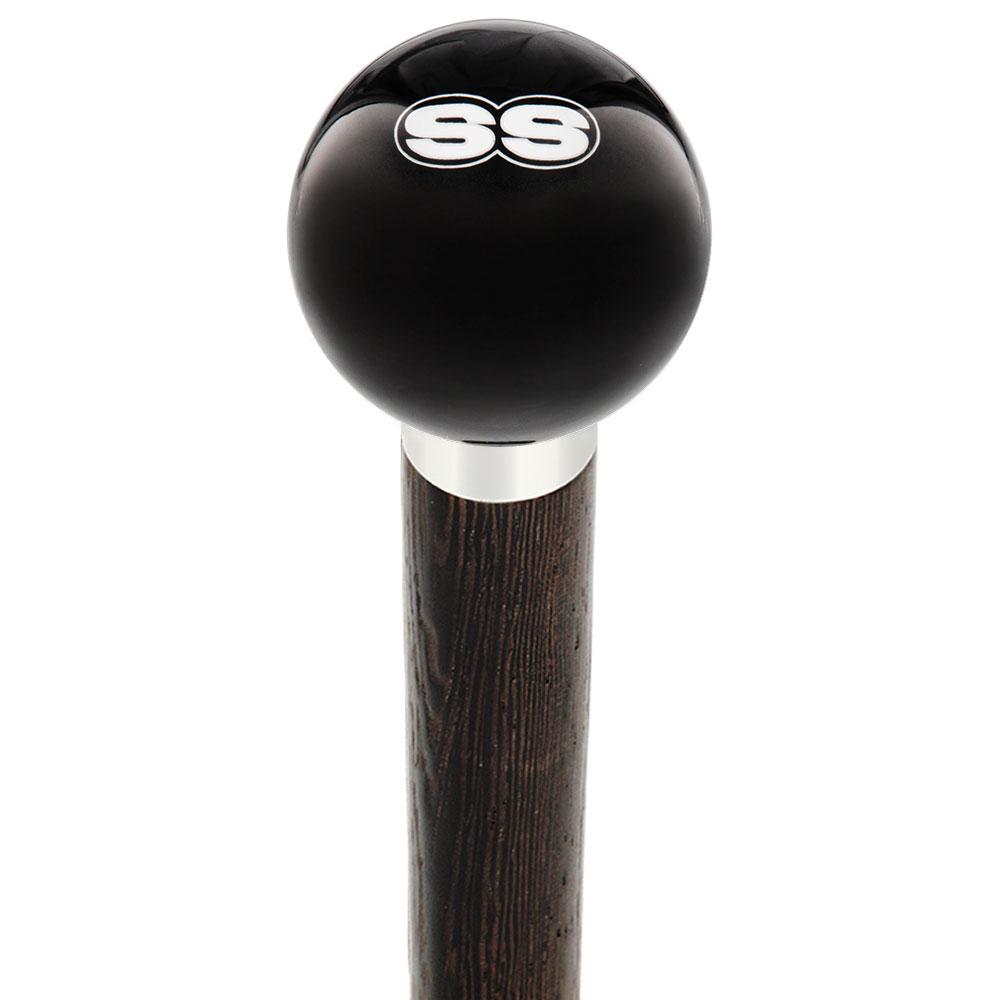 SS Car Emblem Black Round Knob Cane w/ Custom Wood Shaft & Collar Great Deals Cheap Pice