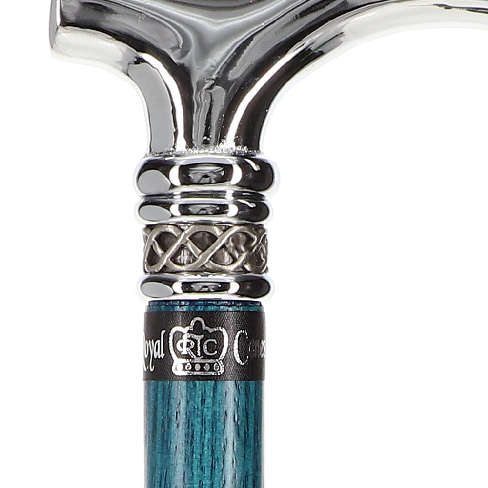 Scratch and Dent Blue Slim Line Chrome Plated Fritz Walking Cane With Blue Ash Shaft and Pewter Swirl Collar V1606 Factory Outlet Cheap Pice