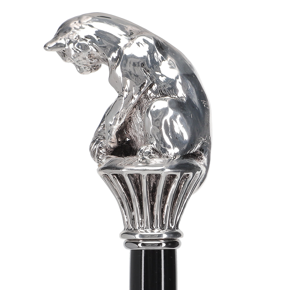 Italian Luxury: Cat with Yarn Stick, Crafted in 925r Silver For Sale Sale Online