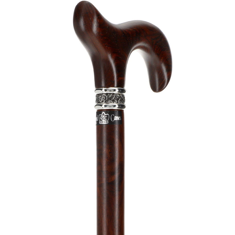 Scratch & Dent Derby Walking Cane With Exotic Cocobolo Wood Shaft and Pewter Rose Collar V1417 Factory Outlet Cheap Online