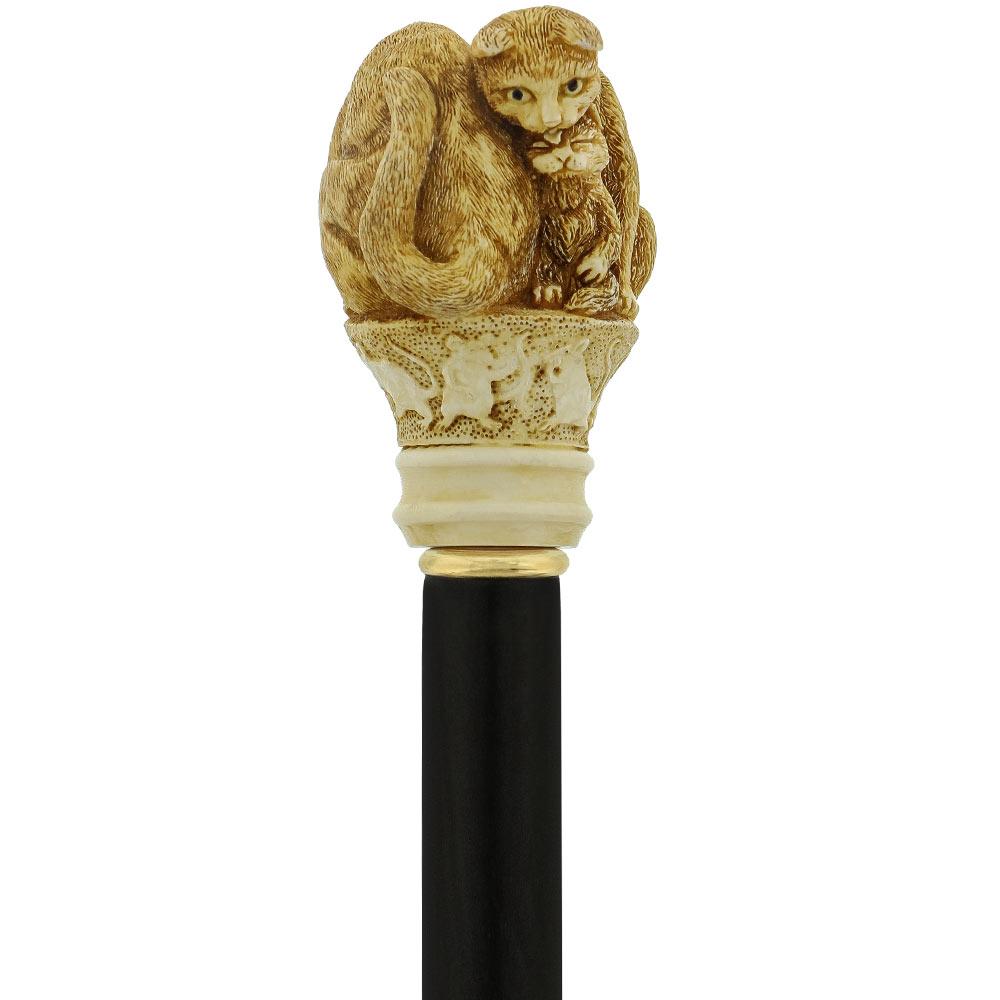 Comoys Double Feline Cat Handle Walking Cane w/ Custom Shaft and Collar Sale With Mastercard