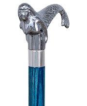 Chrome Plated Mermaid Handle Walking Cane w/ Custom Color Stained Ash Shaft & Collar Cheap Sale 2025 Unisex